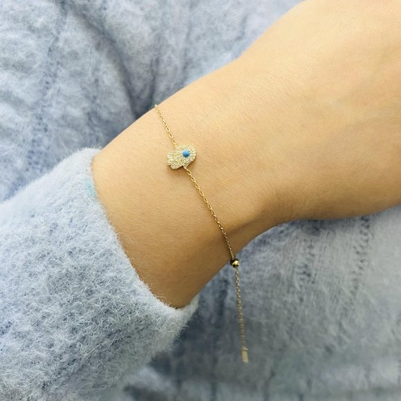 Rachel Koen Diamond Hamsa Bracelet 14k Yellow Gold 0.15cttw - Picture 1 of 7